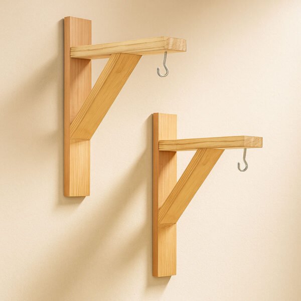 Wall Mounted Plant Pot Holders | Wood Bracket | Wooden Shelf Bracket | Set of 2