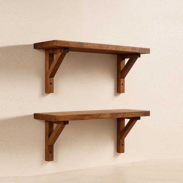 Wall-Mounted Wooden Shelf with Brackets – 80cm Rustic Organizer Rack