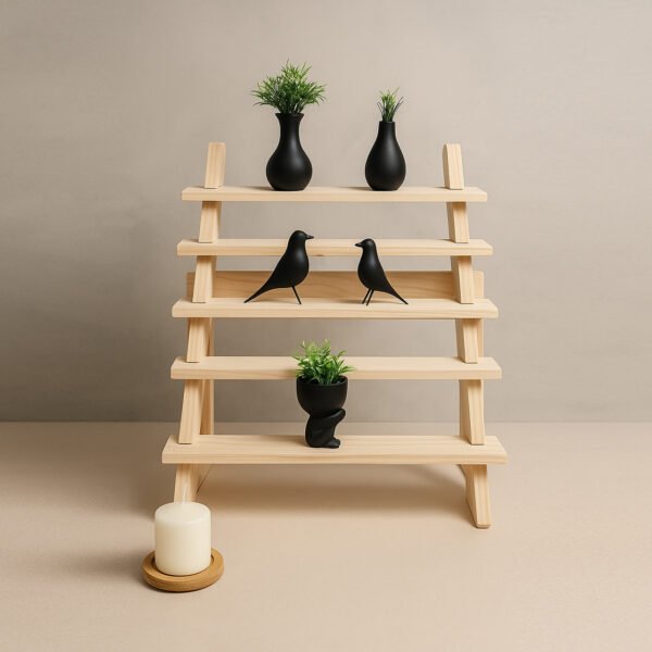 Compact Foldable 5-Tier Stand – Wooden Product Display for Small Businesses