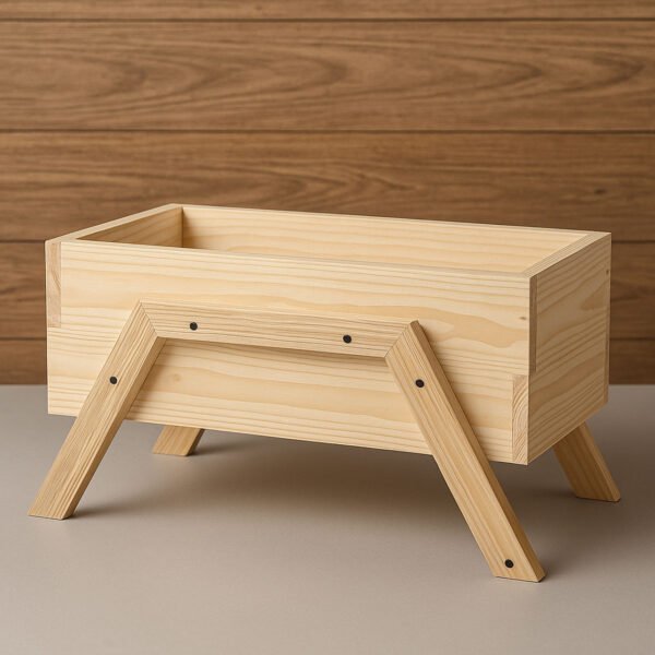 Solid Pinewood Square Planter – 53cm Natural Wood Garden Planter with Legs, Water-Resistant