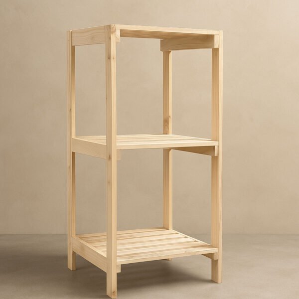 3-Tier Wooden Storage Shelf – Solid Pine Square Rack for Plants, Books & More