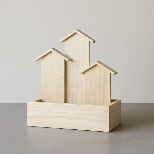 Wooden Multipurpose Basket – 3 House Handcrafted for Living Room – Planter Stand – Rust Resistant