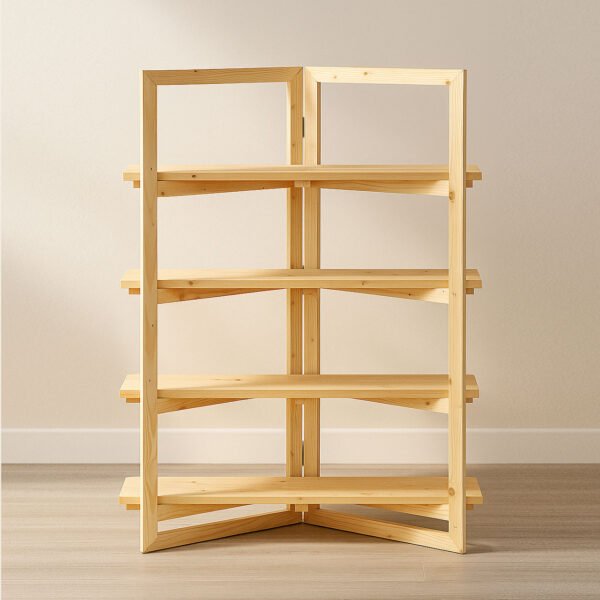 Wooden Display Stand for Market Stalls – 4-Tier Foldable Pine Rack for Pop-Ups & Events