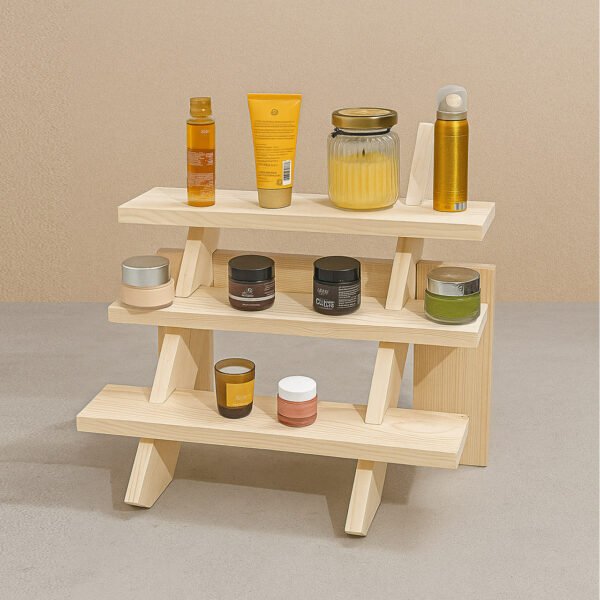 Collapsible Wooden Staircase Display Stand – 3-Tier Customizable Organizer for Craft Fairs & Artisan Markets