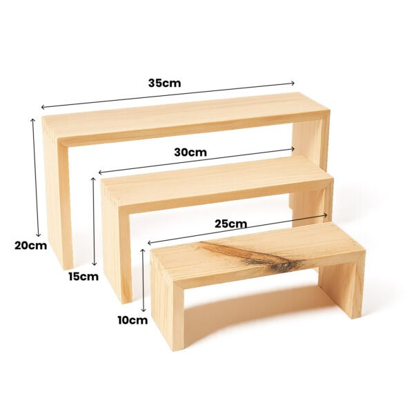 3-Tier Wooden Display Risers – Decorative Stand for Retail, Events & Home Décor