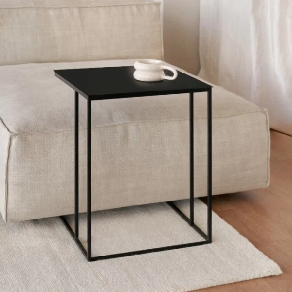 KRAYOG Minimalist Metal Side Table – Iron & Steel Accent Table for Living Room