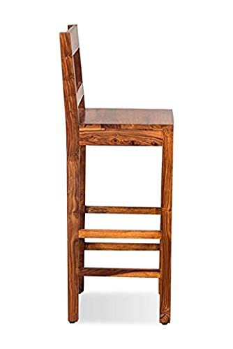 KRAYOG Sheesham Wood High Bar Chair – Rustic Teak Finish Tall Stool for Home & Café