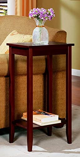 KRAYOG Sheesham Wood Side Table with Lower Shelf – Walnut Finish, Tall Multipurpose Table for Living Room & Home Décor