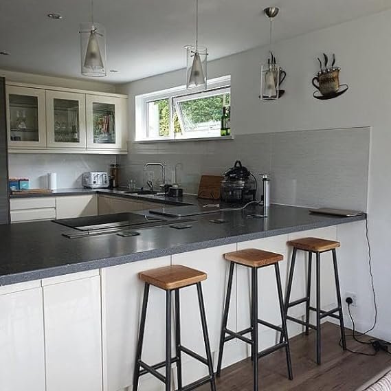 KRAYOG Wooden Bar Chair with Metal Legs – Rustic Brown High Stool for Kitchen & Living Room