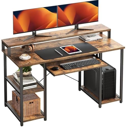 KRAYOG Jungle Wood Computer Desk – 120cm Study & Office Desk with Keyboard Tray