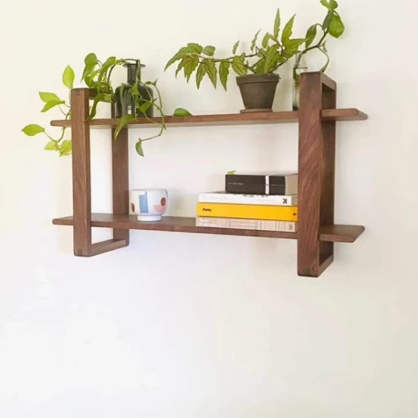 KRAYOG 3-Tier Wooden Shelf – Solid Pine Wall Rack, Minimalist Storage Stand