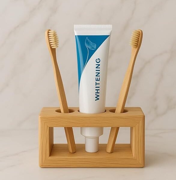 Wooden Toothbrush Holder with Toothpaste Stand