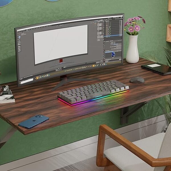 Wall Mounted Study Table, Office Table, Laptop Table, Folding Utility Table for Home Office Portable & Space-Saving Floating Desk (23.5X31.5 Inches Wall Mount Table Brown)