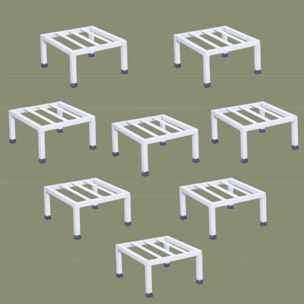 Premium Strong Flower Pot / Gamla Square Stand For indoor and Outdoor Plants | Square Shape Thick and Strong Leg For Garden, Balcony, White - Set of 8