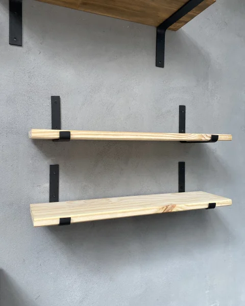 Modern  Wood Floating Shelf Set with Black Metal Brackets