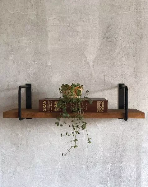Industrial Wall-Mounted Wooden Shelf with Metal Frame