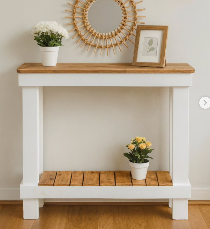 Two-Tone Farmhouse Console Table with Natural Wood Top