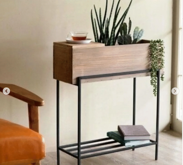 Modern Two-Tier Plant Stand with Wood Planter Box