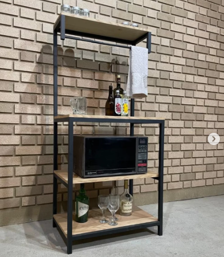 Industrial Kitchen Bakers Rack with Microwave Stand and Storage