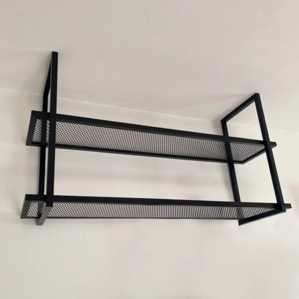 KRAYOG Hanging Iron Shelf – 2-Tier Rhomboid Mesh Floating Rack (Ceiling or Wall Mount)