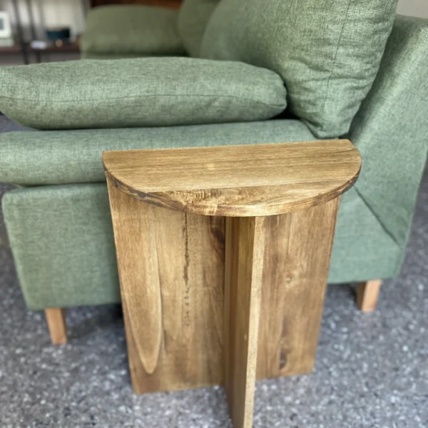 KRAYOG Semi-Circle Wooden Side Table – Solid Pine or Alamo Wood, Natural Finish