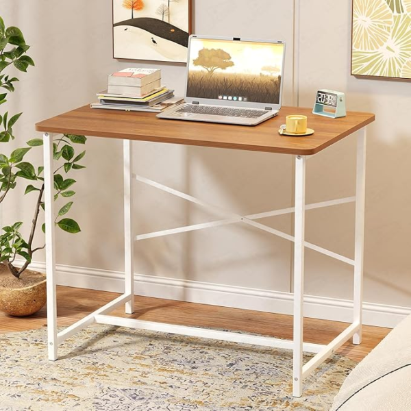 KRAYOG Modern Metal & Ply Wood Study Desk with Spacious Tabletop – Ideal for Home Office & Students (White & Oak Brown, 90×60×73 cm)