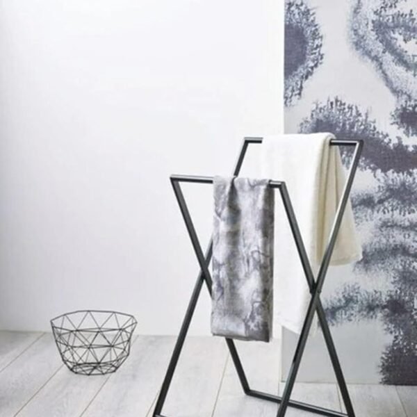 Krayog 30 inch Tall Free Standing Metal Towel Stand and Foldable Towel Holder for Bathroom, Balcony Black Metal Towel Display Rack