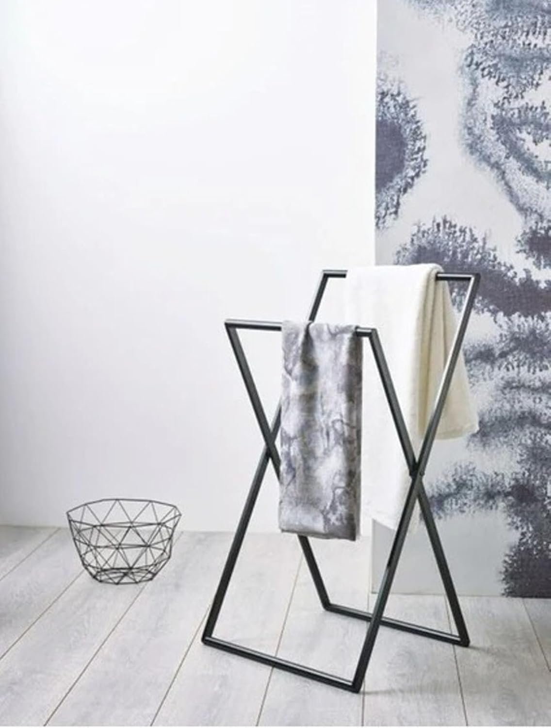 61-9GzbKE1L._SL1500_ Krayog 30 inch Tall Free Standing Metal Towel Stand and Foldable Towel Holder for Bathroom, Balcony Black Metal Towel Display Rack - Image 1