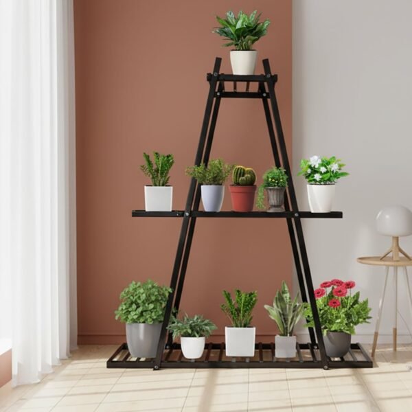 Krayog 3-Tier Metal Flower Plant Pot Stand Heavy-Duty Elegant and Decorative Floor-Mounted Plant Holder Rust Free for Home Office Indoor & Outdoor Use (Pack of 1, Black)