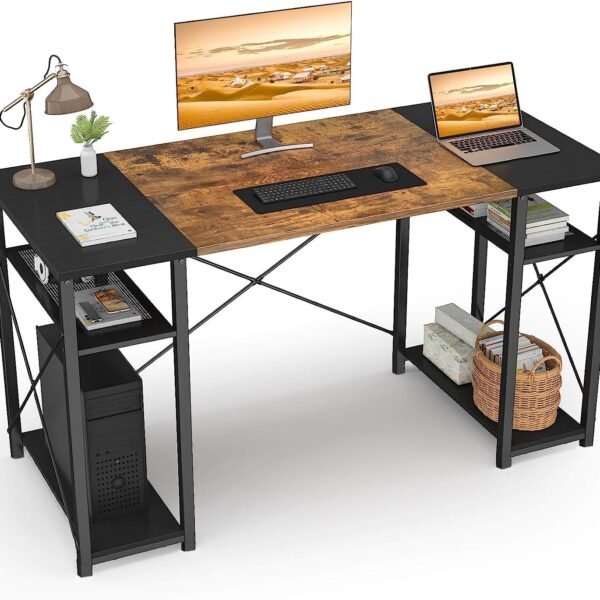 Krayog - Computer Table for Home Office Laptop Study Writing Desk with Storage, Office Computer Desk Computer Workstation for Desktop PC Study Desk Black and Brown | DIY