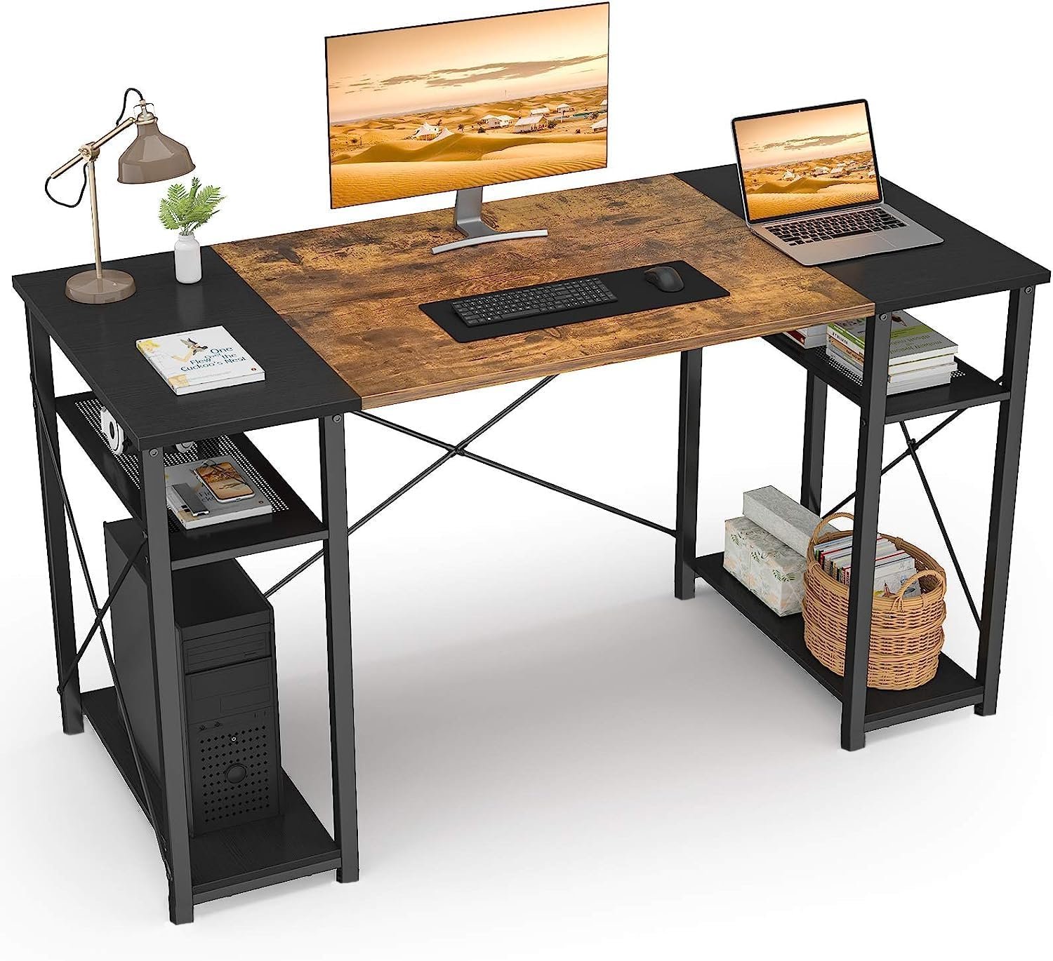 Version 1.0.0 Krayog - Computer Table for Home Office Laptop Study Writing Desk with Storage, Office Computer Desk Computer Workstation for Desktop PC Study Desk Black and Brown | DIY - Image 1