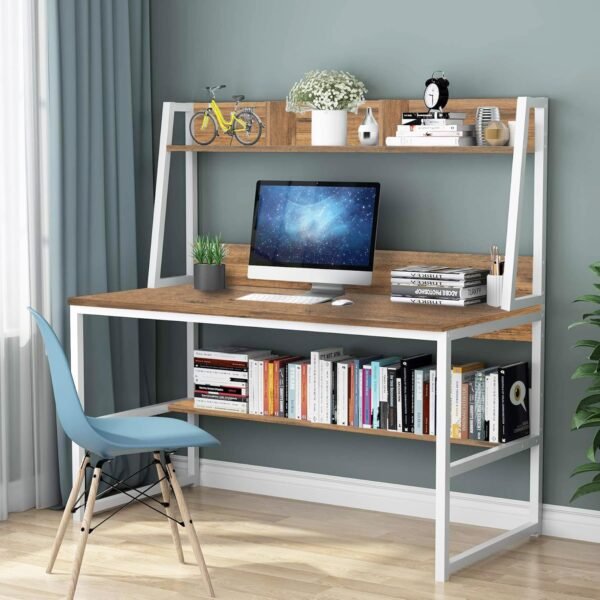 Krayog Computer Desk with Hutch, Home Office Desk with Space Saving Design with Bookshelf for Small Spaces(TBS Tower- Forest Dark)