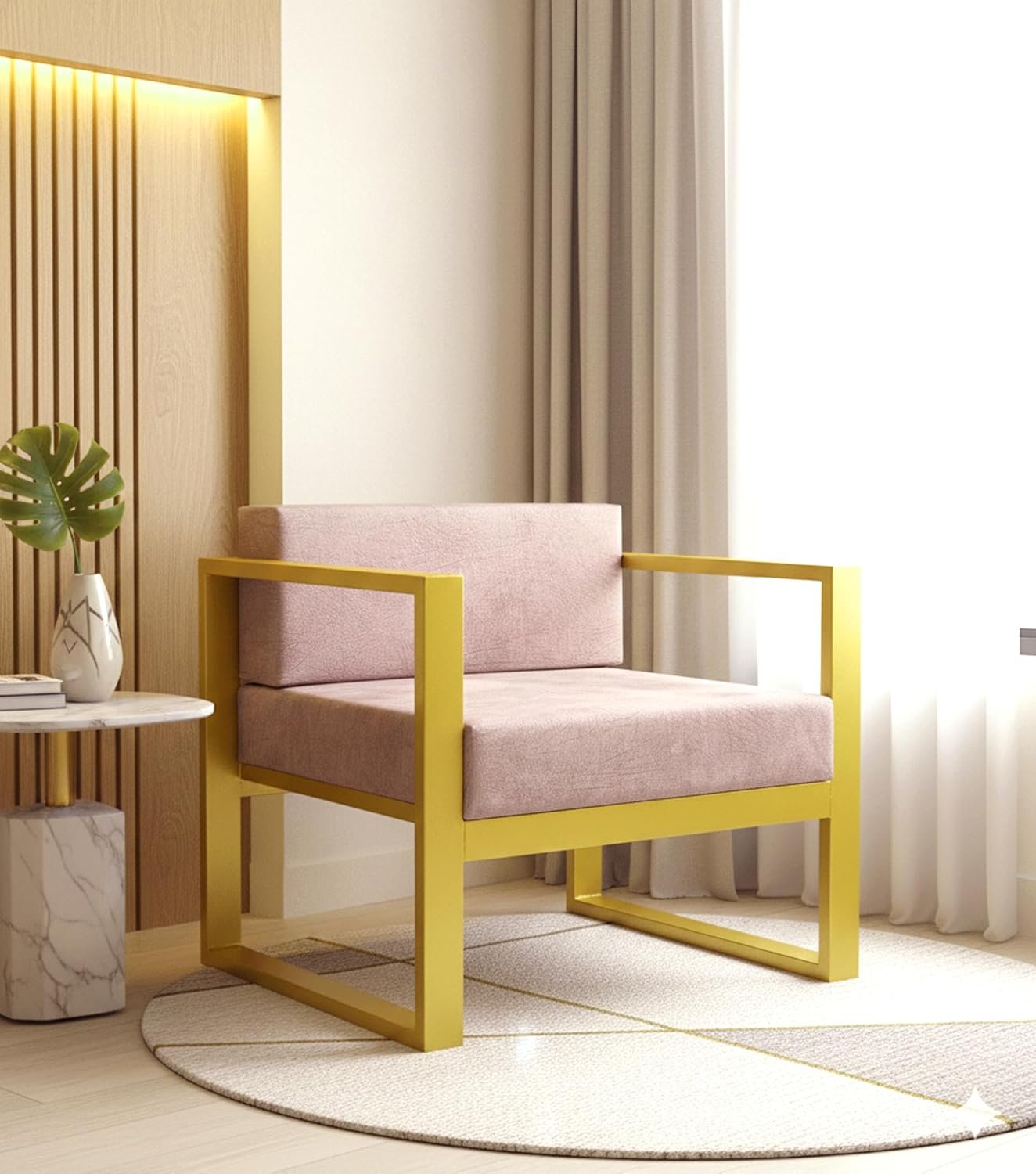 81I+94EQshL._SL1500_ Krayog Metal Single Seater Sofa with Cushion for Living Room | Heavy Duty Iron Frame with Powder Coating | Comfortable Seating for Home & Office (Golden) - Image 1