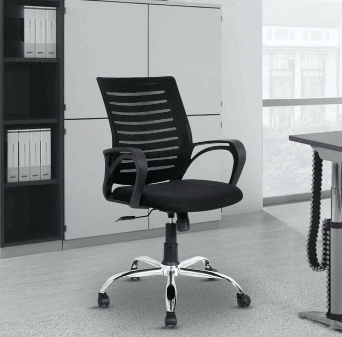 fd66b0a0-3d5e-4801-9ac6-bd445723e4d3 Krayog Mesh Office Chair | Revolving,Tilting and Height Adjustable Executive Chair | Heavy Duty Nylon and Chrome Base,Black (Low Back, 1) - Image 1