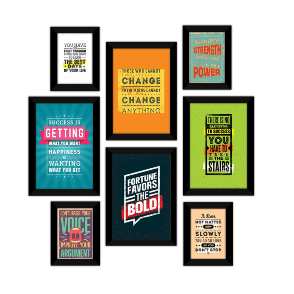 KRAYOG Set of 8 Motivational Framed Wall Posters – Inspirational Quote Wall Art Paintings for Home, Office & Bedroom Décor, Multicolor Design