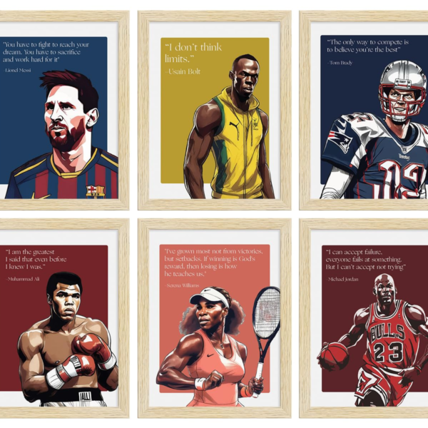 KRAYOG Sports Motivational Wall Frames Set of 6 | Inspirational Quotes Wall Art for Home, Gym & Office Décor | 10 x 13 Inch Framed Posters