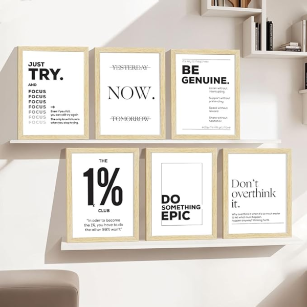 KRAYOG Motivational Quote Wall Frames (Black & White), Paper Prints, Set of 6, Rectangular, 10 × 13 Inches