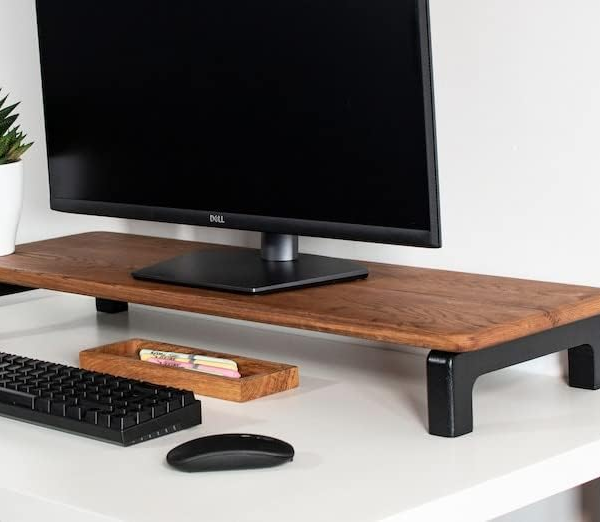 KRAYOG Wooden Computer Monitor Stand – Desktop Monitor Riser & Laptop Shelf for Desk (Style 11)