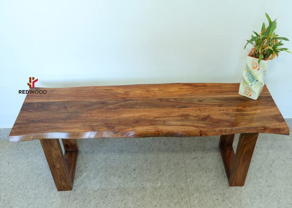 KRAYOG 3 Seater Wooden Dining Bench with Curved Live Edge Design – Solid Sheesham Wood Bench for Living Room, Home Office, Patio & Balcony | Brown Finish