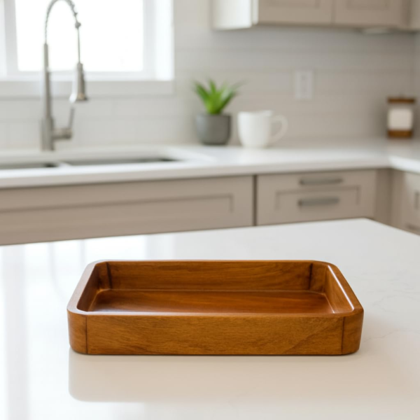 KRAYOG Solid Mango Wood Rectangular Serving Tray (Single Piece) | Handcrafted Wooden Tea & Coffee Tray for Snacks, Breakfast & Home Décor | Natural Finish Kitchen & Dining Platter