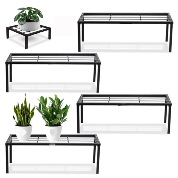 KRAYOG Set of 5 Black Plant Stands for Indoor & Outdoor Use | 24-inch Gamla Flower Pot Holders | Supports Up to 120kg | Ideal for Balcony, Living Room & Garden Decoration