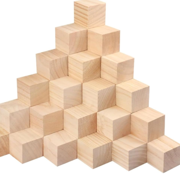 KRAYOG Wooden Block Cubes for Crafts & DIY Projects – 24 Pieces, 1 Inch Solid Wood Square Blocks for Art & Creative Activities