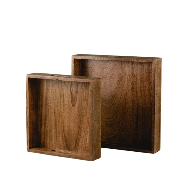KRAYOG Set of 2 Mango Wood Serving Trays with Cutout Handles – Perfect for Breakfast, Snacks & Entertaining | Stylish Kitchen & Dining Décor