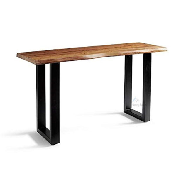 KRAYOG **Sheesham Wood Console Table for Living Room | Modern Wooden Entryway & Hallway Table for Home & Office | Solid Brown Top with Black Coated Iron Metal Frame**