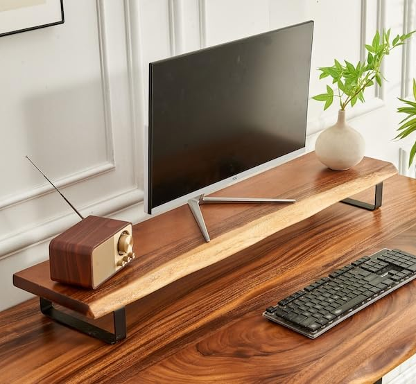 KRAYOG 80 cm Wooden Long Monitor Stand Riser with Keyboard Storage | Desktop Shelf for Computer, TV & Laptop | A-Class Quality