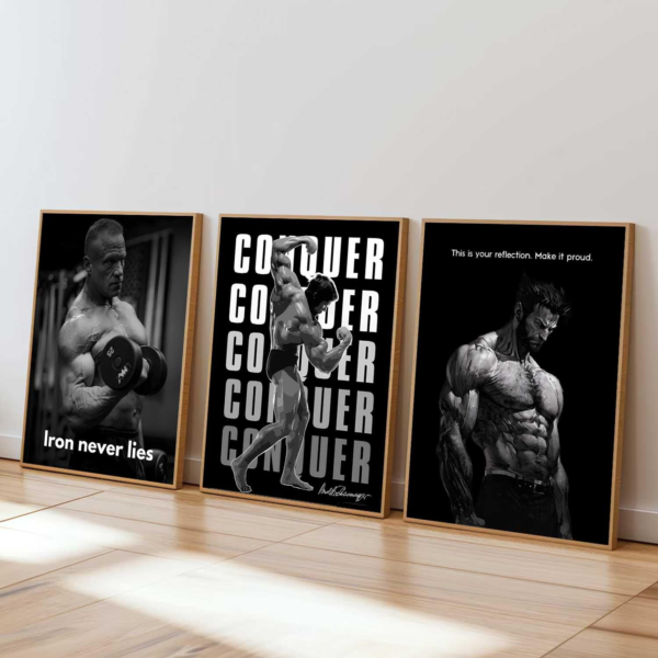 KRAYOG Fitness Workout Inspirational Quotes Framed Wall Art Set of 3 | Aesthetic Bodybuilding Motivational Posters for Living Room, Bedroom, Office & Gym Décor (13 x 17 Inch Each)