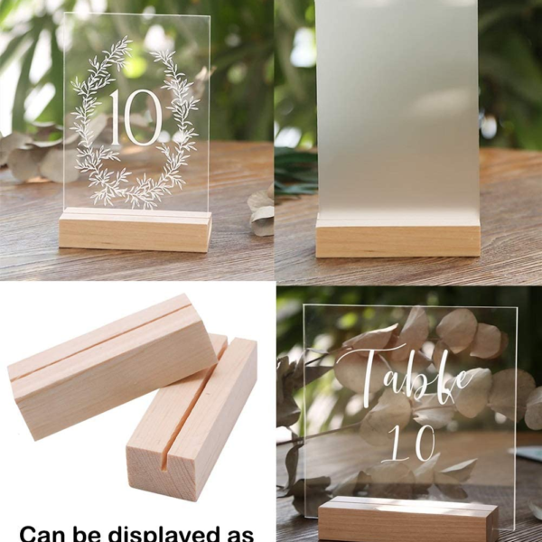 KRAYOG Natural Beech Wood Card Holder Set – 12.5 cm Table Number & Photo Display Stand | Conference Name Card & Buffet Menu Holder (Set of 6)