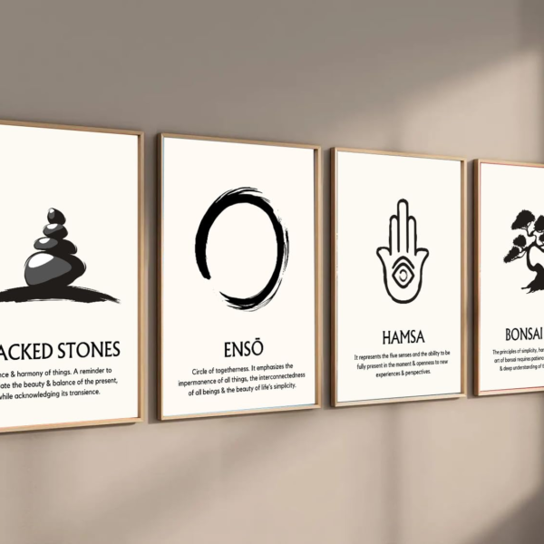 KRAYOG Spiritual Aesthetic Framed Meditation & Affirmation Wall Art – Large Motivational Poster for Living Room, Bedroom & Office Décor | Dopamine-Inspired Gift for Girls & Boys (13 x 19 Inches, Spiritual Symbols B)**