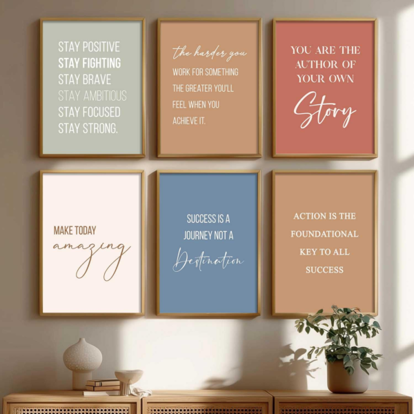 KRAYOG Engineered Wood Motivational Quotes Wall Frames – Rectangular Brown Photo Frames for Wall Décor – Framed Quote Posters for Room & Office – Set of 6 (Art 3, 10x13 Inches)