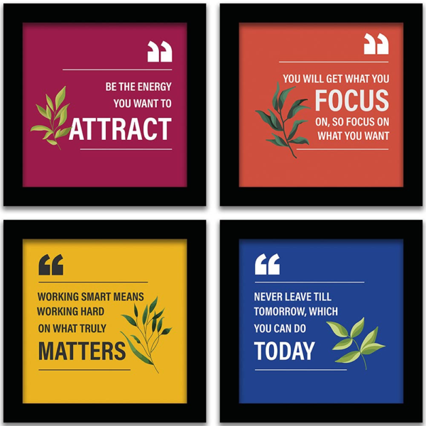 KRAYOG Nature Theme Motivational Quotes Framed Wall Paintings, Synthetic Wood, 11" x 14" – Set of 4